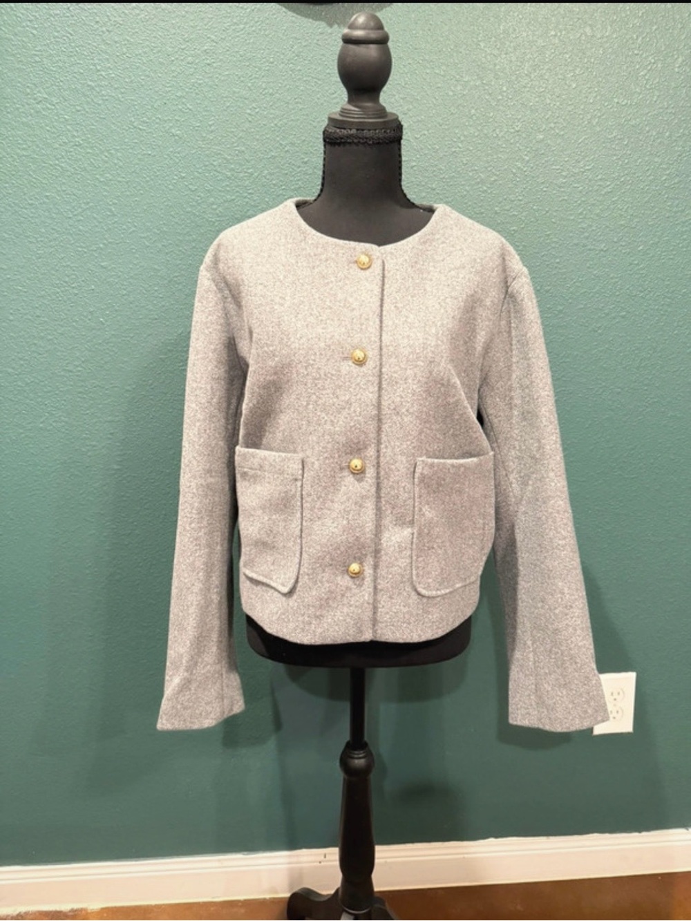 a new day Light Gray Boxy Jacket with Gold Buttons